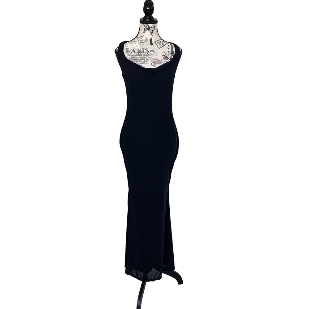 REORIA Maxi Dress Women Medium Black Cowl Neck Sleeveless Bodycon Formal Evening